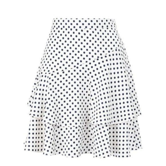 Anthropologie Dresses & Skirts - ALEXA CHUNG Polka Dot Tiered Ruffled Skirt 4 TAerial Ivory Navy $272
